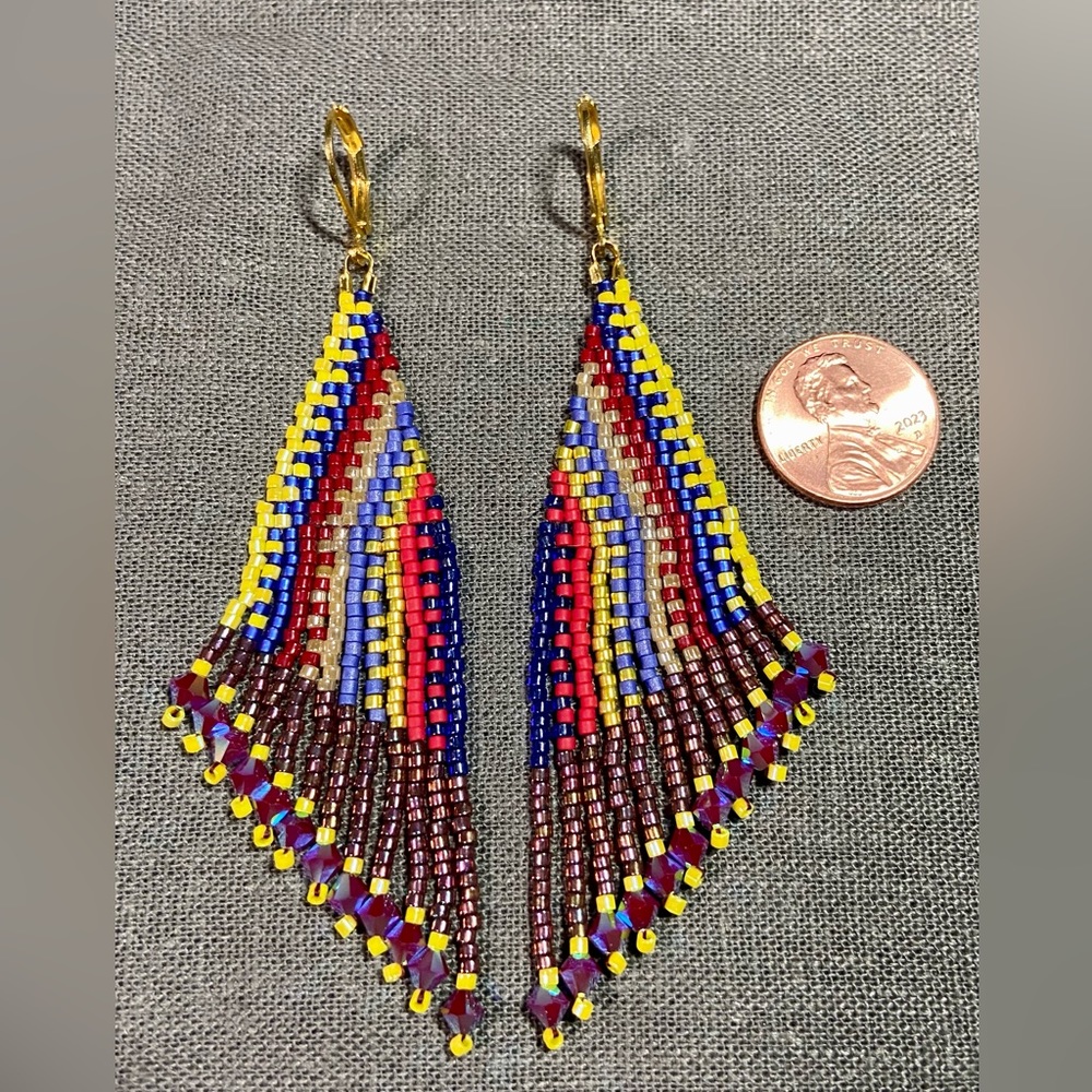 Primary Colors Angular Stripes Beaded Earrings - image 2